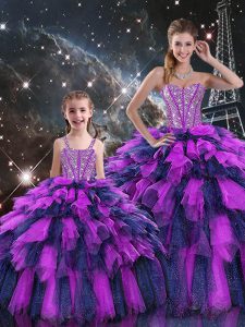 Multi-color Sweetheart Lace Up Beading and Ruffles and Ruffled Layers Quinceanera Gown Sleeveless