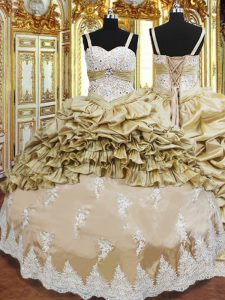 Champagne Sleeveless Taffeta Lace Up 15 Quinceanera Dress for Military Ball and Sweet 16 and Quinceanera