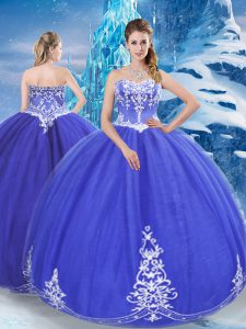 Blue Quinceanera Dress Military Ball and Sweet 16 and Quinceanera with Appliques Sweetheart Sleeveless Zipper