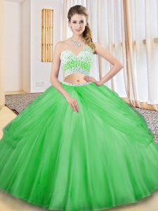 Tulle One Shoulder Sleeveless Criss Cross Beading and Ruching and Pick Ups Sweet 16 Quinceanera Dress in