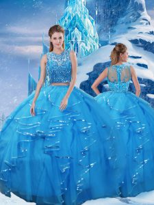 Captivating Floor Length Two Pieces Sleeveless Baby Blue Sweet 16 Dresses Zipper