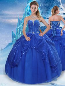 Tulle Sweetheart Sleeveless Lace Up Beading and Pick Ups 15 Quinceanera Dress in Royal Blue