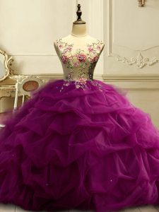 Hot Selling Scoop Sleeveless Organza 15 Quinceanera Dress Appliques and Ruffles and Sequins Lace Up