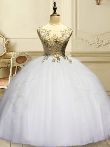 White Sleeveless Organza Lace Up Quinceanera Gowns for Military Ball and Sweet 16 and Quinceanera