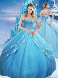 Sweetheart Sleeveless Lace Up Quinceanera Gown Baby Blue Tulle