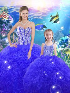 Royal Blue Sweet 16 Dresses Military Ball and Quinceanera with Beading and Ruffles Sweetheart Sleeveless Lace Up