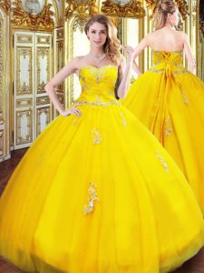 Fancy Floor Length Ball Gowns Sleeveless Gold 15th Birthday Dress Lace Up