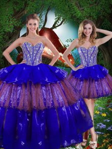 Top Selling Multi-color Ball Gowns Sweetheart Sleeveless Organza Floor Length Lace Up Beading and Ruffled Layers and Sequins 15 Quinceanera Dress