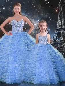 High Class Ball Gowns Quinceanera Dress Blue Sweetheart Tulle Sleeveless Floor Length Lace Up