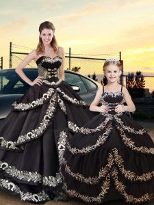 Glittering Black Sweetheart Lace Up Embroidery and Ruffled Layers Sweet 16 Dresses Sleeveless