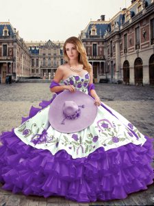 Embroidery and Ruffled Layers Vestidos de Quinceanera Lavender Lace Up Sleeveless Floor Length