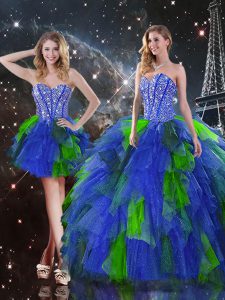 Multi-color Lace Up Sweetheart Beading and Ruffles Quinceanera Dresses Tulle Sleeveless