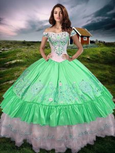 Dazzling Green Taffeta Lace Up Sweet 16 Quinceanera Dress Sleeveless Floor Length Beading and Embroidery and Ruffled Layers