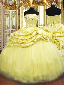 Shining Gold Lace Up 15 Quinceanera Dress Beading and Pick Ups Sleeveless Floor Length