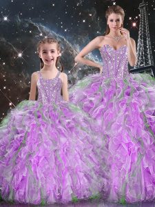 Affordable Multi-color Ball Gowns Beading and Ruffles Ball Gown Prom Dress Lace Up Organza Sleeveless Floor Length