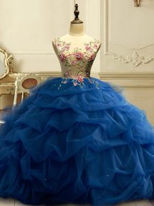 Floor Length Ball Gowns Sleeveless Navy Blue Sweet 16 Dress Lace Up