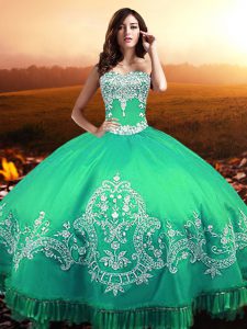 Turquoise Sweet 16 Quinceanera Dress Military Ball and Sweet 16 and Quinceanera with Beading and Appliques Sweetheart Sleeveless Lace Up