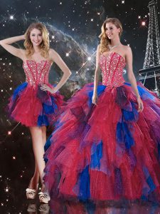 New Style Floor Length Lace Up Quinceanera Gown Multi-color for Military Ball and Sweet 16 and Quinceanera with Beading and Ruffles