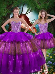 Sleeveless Beading and Ruffled Layers and Sequins Lace Up Sweet 16 Dress