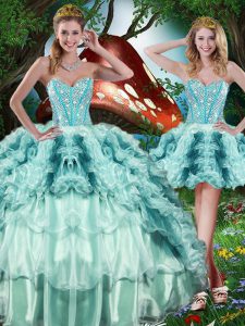 Colorful Sleeveless Organza Floor Length Lace Up Sweet 16 Quinceanera Dress in Multi-color with Beading and Ruffles and Ruffled Layers