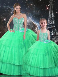 Edgy Apple Green Lace Up Sweetheart Ruffled Layers Quince Ball Gowns Organza Sleeveless