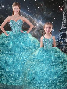 Dynamic Sweetheart Sleeveless Lace Up Quince Ball Gowns Aqua Blue Organza