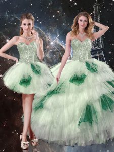 Multi-color Tulle Lace Up Sweet 16 Dresses Sleeveless Floor Length Beading and Ruffled Layers and Sequins