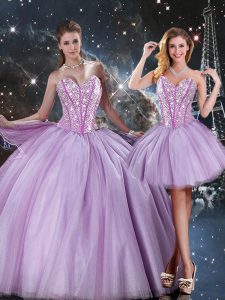 Great Lavender Lace Up Ball Gown Prom Dress Beading Sleeveless Floor Length