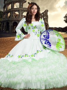 Beauteous Long Sleeves Embroidery and Ruffled Layers Lace Up Sweet 16 Dresses