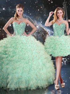 Ball Gowns Vestidos de Quinceanera Apple Green Sweetheart Organza Sleeveless Floor Length Lace Up