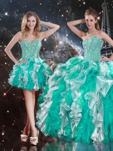 Inexpensive Floor Length Multi-color Quince Ball Gowns Organza Sleeveless Beading and Ruffles