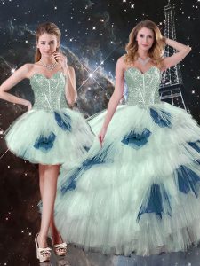 Sweetheart Sleeveless Lace Up Ball Gown Prom Dress Blue And White Tulle