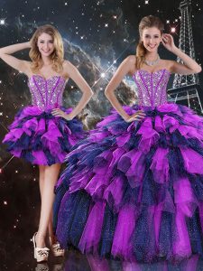 Excellent Floor Length Multi-color Quinceanera Gowns Organza Sleeveless Beading and Ruffles and Ruffled Layers
