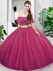 Spectacular Fuchsia Sleeveless Floor Length Lace and Ruching Lace Up Quinceanera Gown