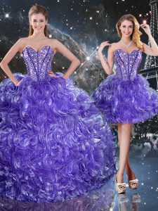 Affordable Purple Lace Up 15th Birthday Dress Beading and Ruffles Sleeveless Floor Length