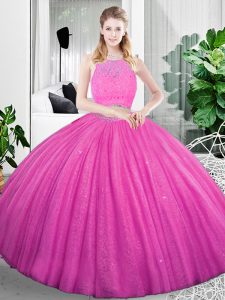 Flirting Floor Length Zipper Quinceanera Gowns Fuchsia for Military Ball and Sweet 16 and Quinceanera with Lace and Ruching