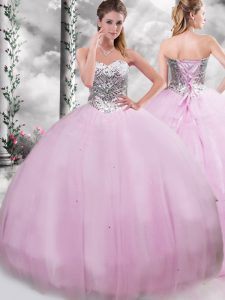 Lace Up Sweet 16 Dress Lilac for Military Ball and Sweet 16 and Quinceanera with Beading Brush Train