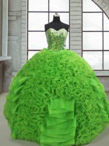Glittering Sweetheart Sleeveless Lace Up Quinceanera Dresses Green Organza