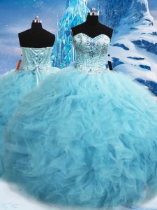 Elegant Sweetheart Sleeveless Tulle Ball Gown Prom Dress Beading and Pick Ups Lace Up
