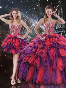 High Quality Sweetheart Sleeveless Lace Up 15 Quinceanera Dress Multi-color Organza