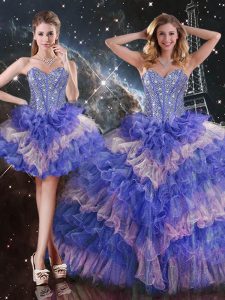 Enchanting Organza Sweetheart Sleeveless Lace Up Beading and Ruffled Layers Quinceanera Gowns in Multi-color