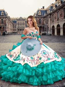 Spectacular Sweetheart Sleeveless Lace Up Sweet 16 Quinceanera Dress Turquoise Organza and Taffeta