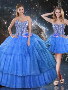 Elegant Ball Gowns Sweet 16 Quinceanera Dress Baby Blue Sweetheart Organza Sleeveless Floor Length Lace Up