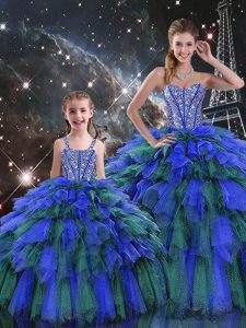 Amazing Multi-color Vestidos de Quinceanera Military Ball and Sweet 16 and Quinceanera with Beading and Ruffles and Ruffled Layers Sweetheart Sleeveless Lace Up