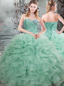 Inexpensive Sweetheart Sleeveless Lace Up Quinceanera Dresses Apple Green Organza