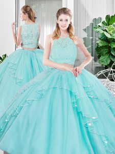 Scoop Sleeveless Tulle 15th Birthday Dress Lace and Ruffled Layers Zipper