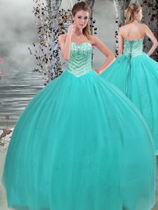 Sweetheart Sleeveless Tulle Quinceanera Dresses Beading Lace Up