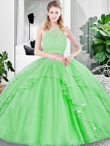 Custom Designed Floor Length Quinceanera Dresses Tulle Sleeveless Lace and Ruffled Layers