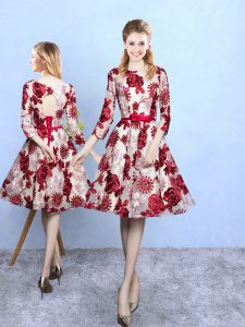 Cute Multi-color Scoop Neckline Pattern Quinceanera Court Dresses 3 4 Length Sleeve Lace Up