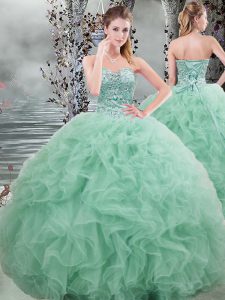 Beading and Ruffles Quinceanera Dresses Apple Green Lace Up Sleeveless Floor Length